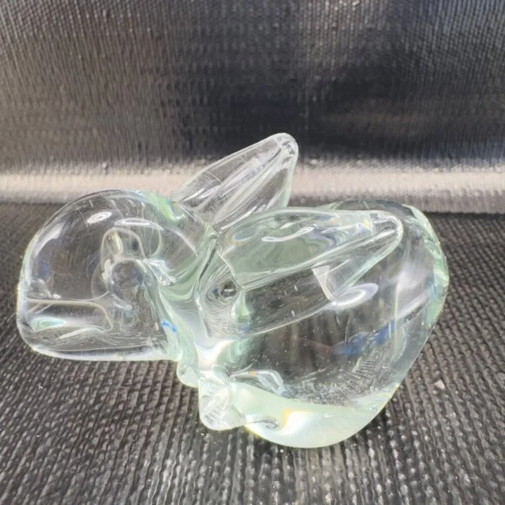 1980s Clear‎ Bunny Rabbit Small Glass Figurine Decorative Vintage Figure Decor